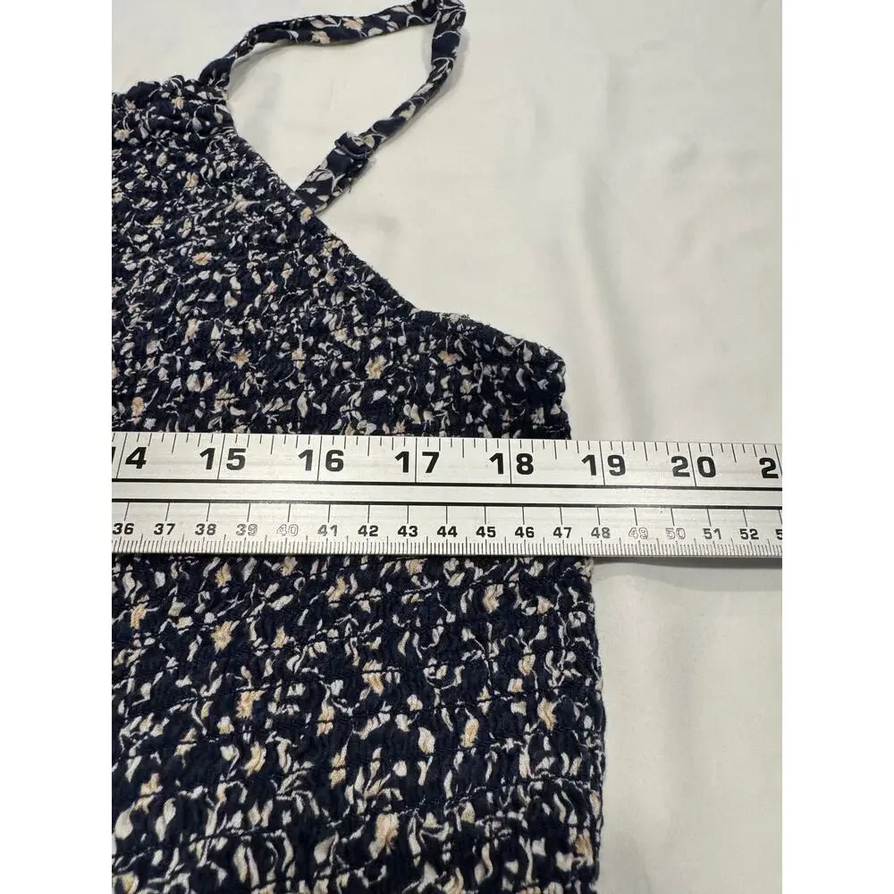 Old Navy Smocked Jersey Cami Jumpsuit XL Blue Ditsy Floral Square Neck Spaghetti - Picture 6 of 12